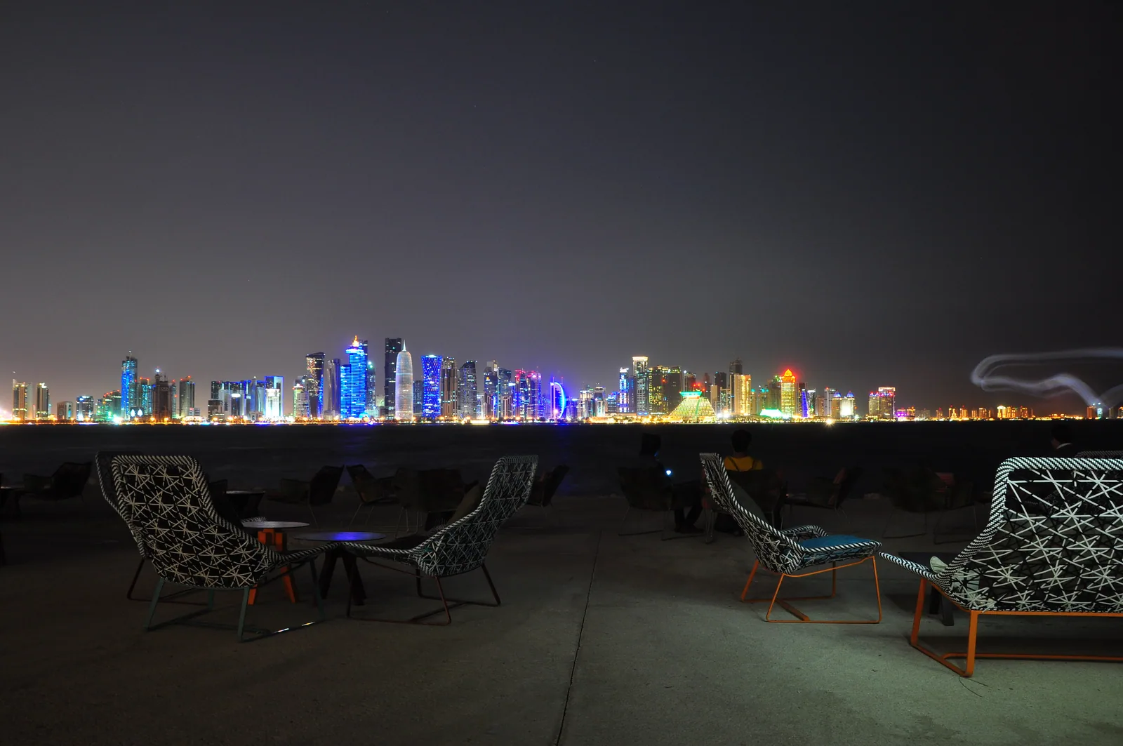Doha skyline at night across the water